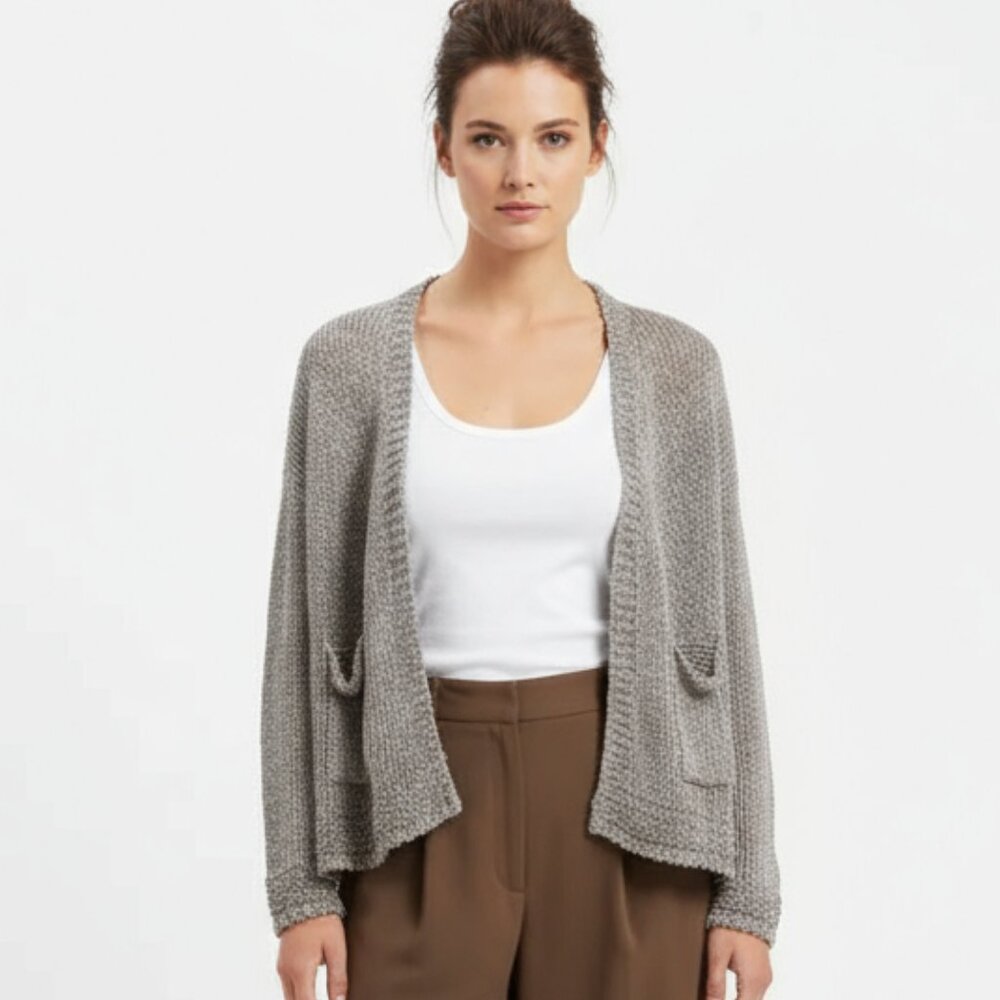 Peruzzi Italy Taupe Woven Knit Cropped Cardigan Sweater S NEW